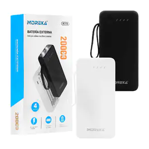 Power bank moreka 20000mah + cables tipo c micro usb y lightning - ph…