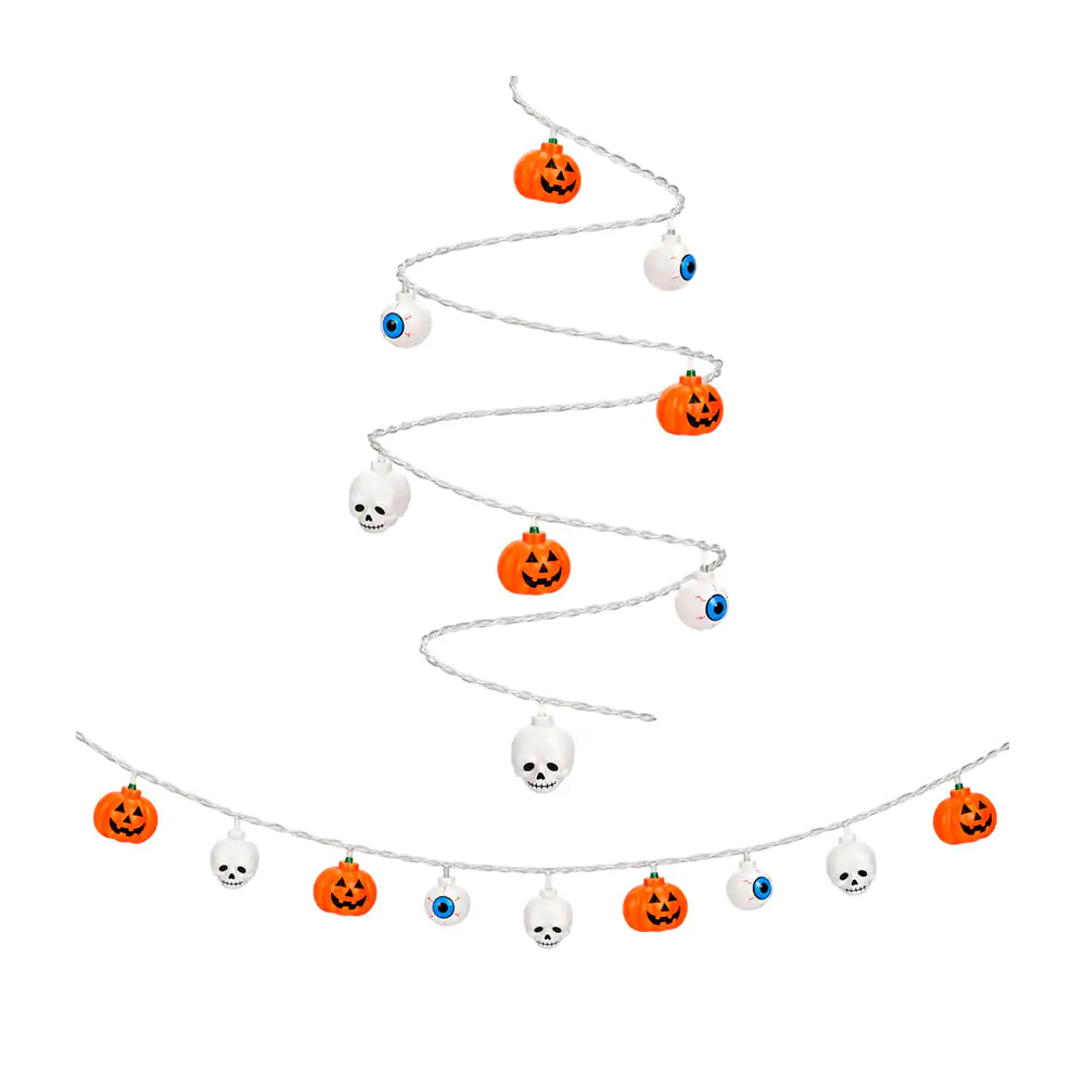 Serie guirnalda led de pila con ojos, calabazas + calaveras, temática de halloween