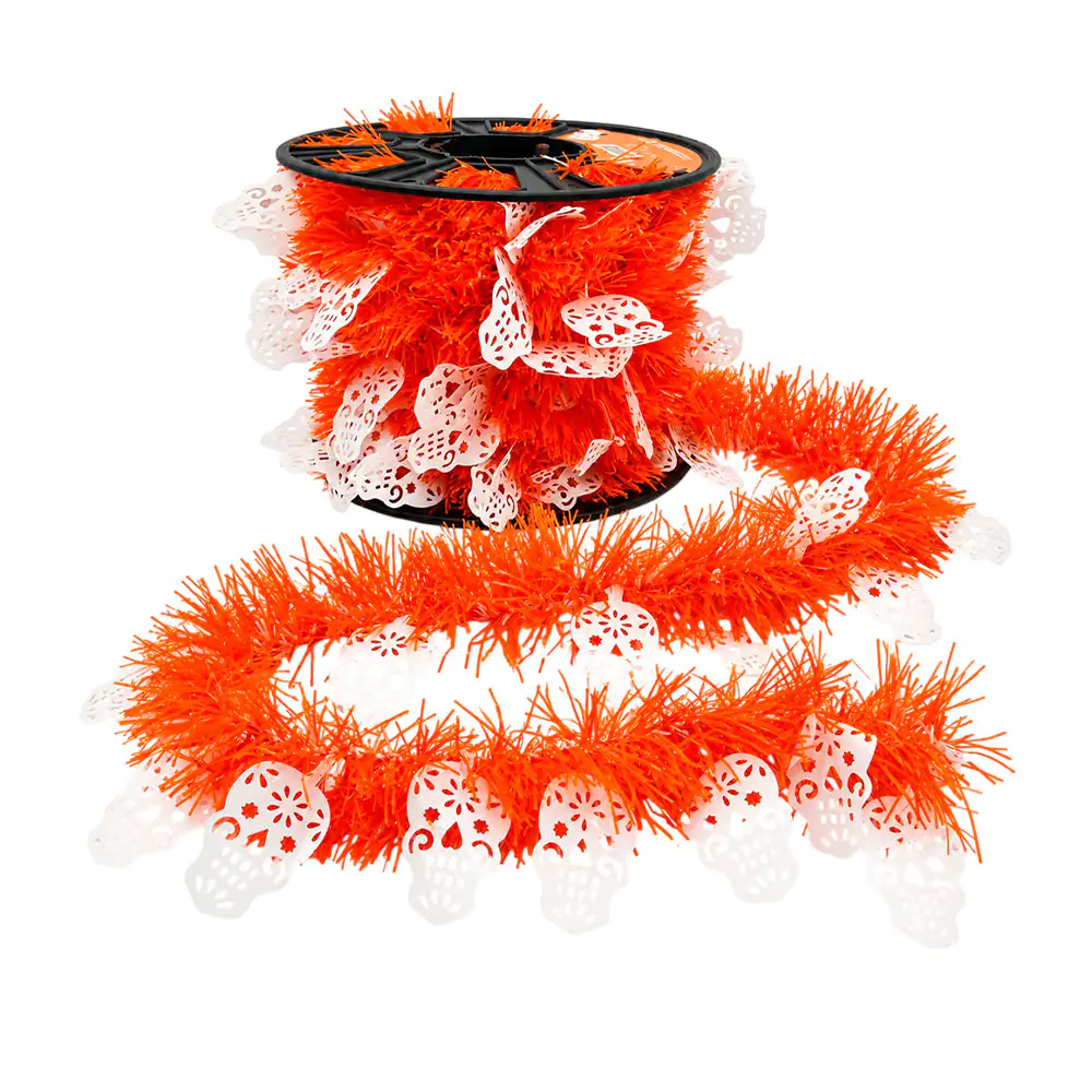 Escarcha color naranja con diseño de calaveras y temática del día de muertos, 20m