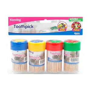 Blíster de 4 botes con 220 palillos dentales de madera y tapa de flor…