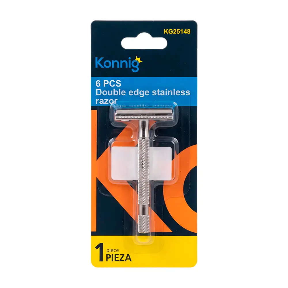 Rastrillo clásico konnig acero inoxidable para afeitar con doble hoja de metal  / kg25148