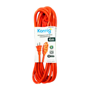 Extensión eléctrica doméstica naranja con longitud de 4m, clavija pla…