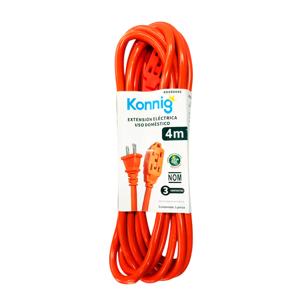Extensión eléctrica doméstica naranja con longitud de 4m, clavija pla…