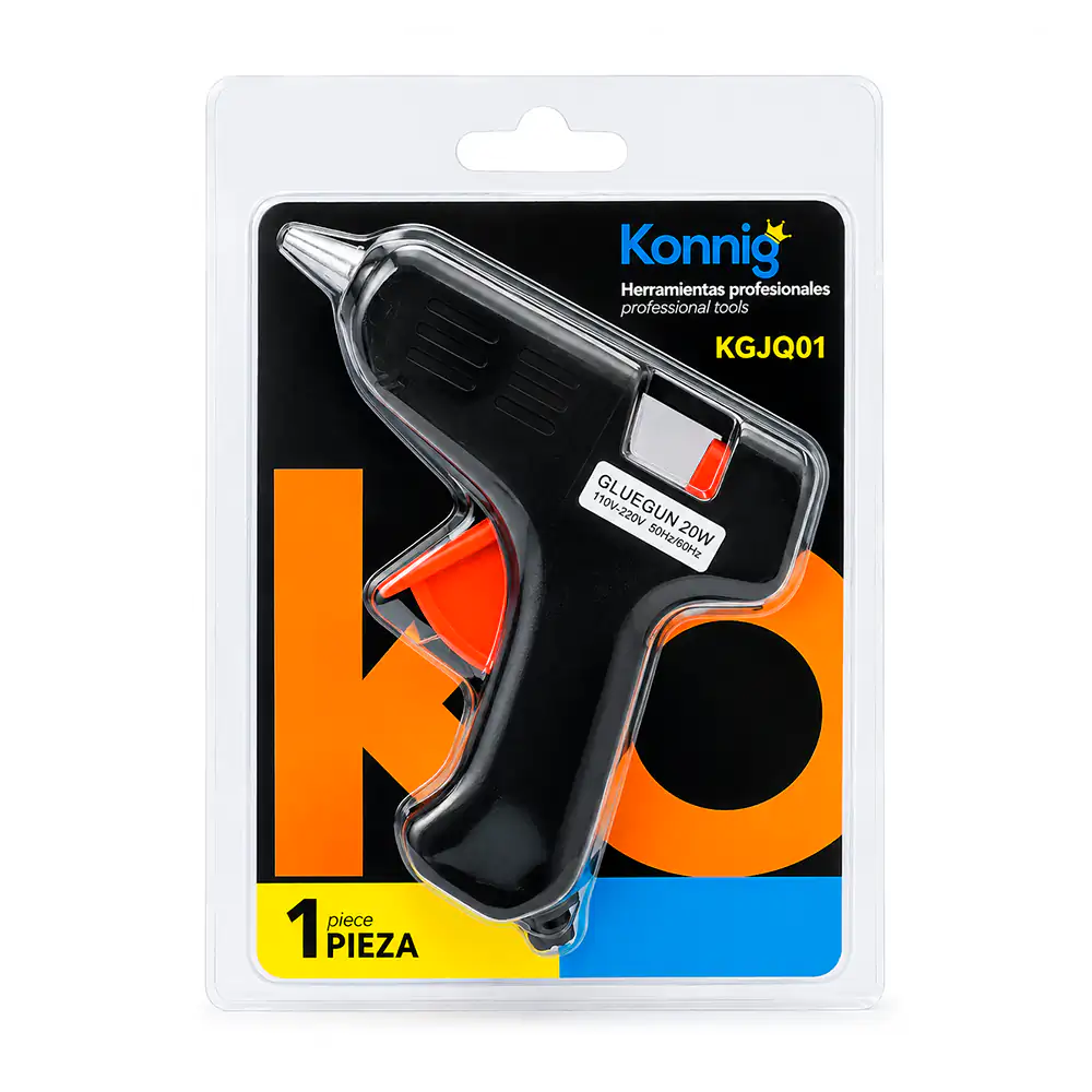Blíster con pistola de silicón eléctrica konning con consumo de 20w 