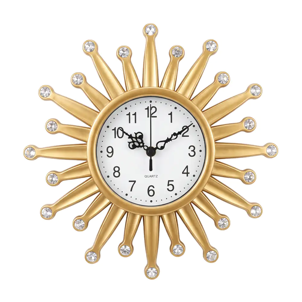 Reloj redondo 24cm para pared con diseño de rayos de sol y detalles de cristales en las puntas