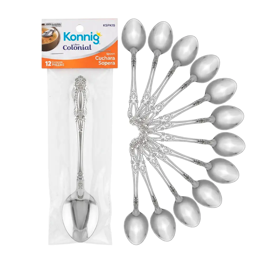 Paquete con 12 cucharas soperas konning con diseño colonial
