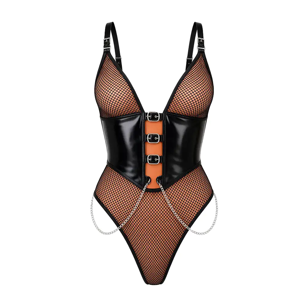 Lenceria disfraz tipo body con detalle de malla y hebillas, variedad de tallas / l-g2485
