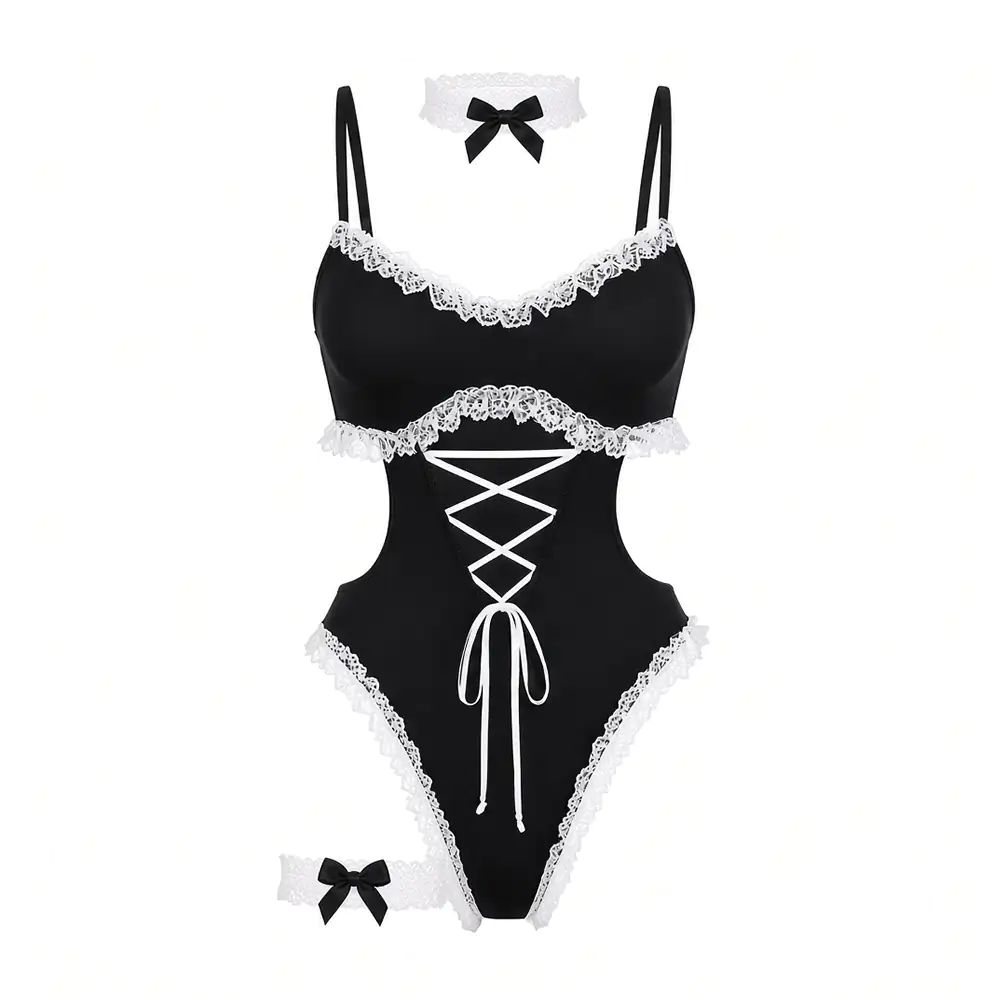 Lenceria disfraz con temática de mucama con detalle de encaje + accesorios, variedad de tallas