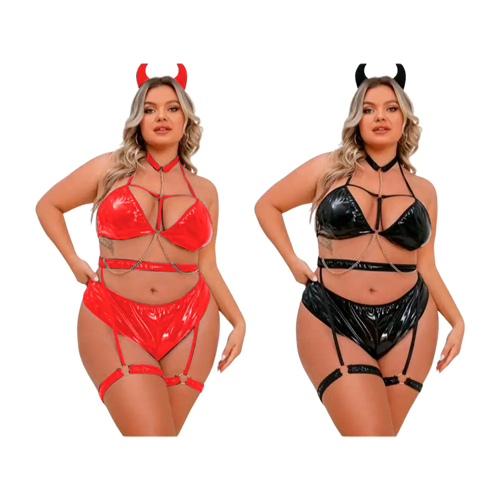 Lenceria disfraz con temática de diablita tipo piel de 2pzas + accesorios, variedad de tallas / l-p508