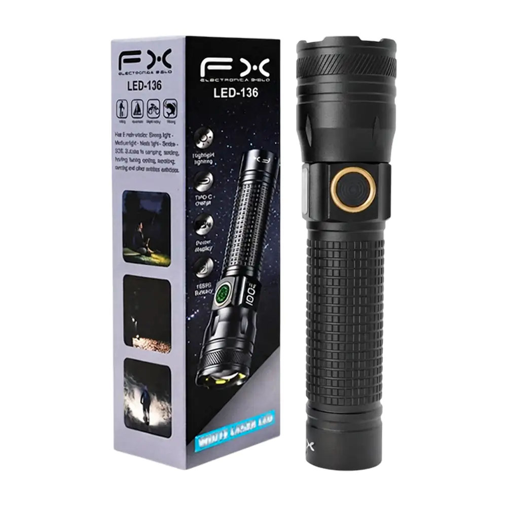 Lámpara - linterna de mano recargable fx con agarre antideslizante y modos de luz intercambiable