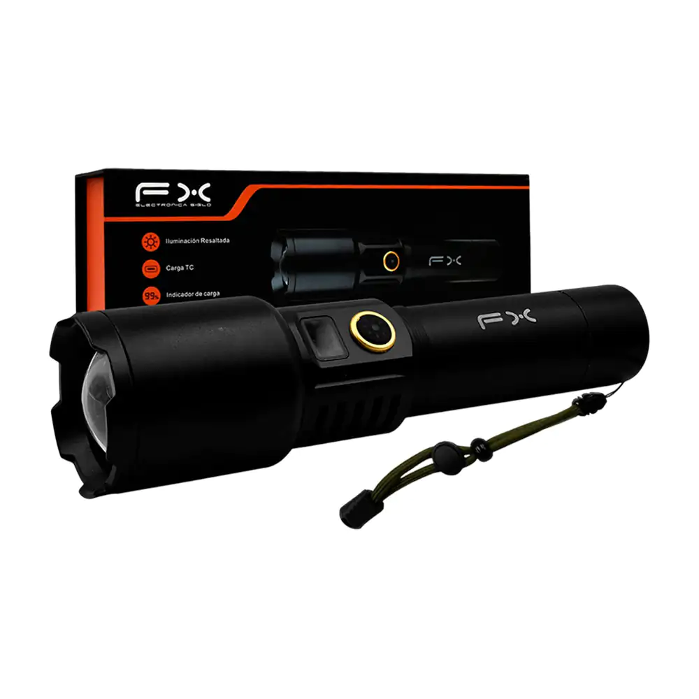 Lámpara recargable fx con modos de iluminación y zoom ajustable + indicador de batería