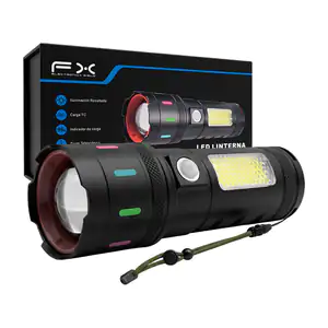 Lámpara linterna recargable fx con luz lateral, zoom ajustable, modos…