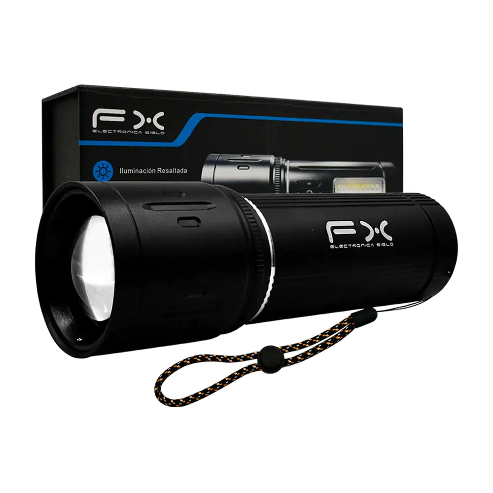Lámpara recargable fx con luz lateral, zoom ajustable y modos de iluminación intercambiables 