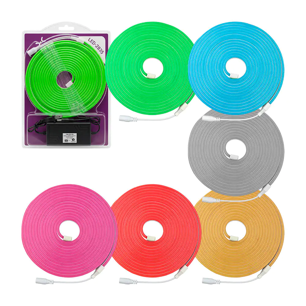 Tira led rgb flexible de 5 metros fx con conexión directa, variedad de colores