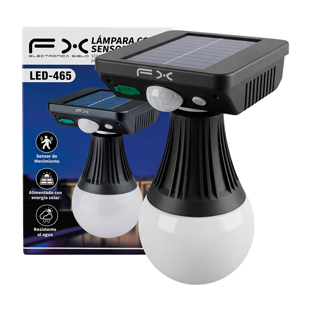 Foco - bombilla led recargable fx con panel solar y sensor de movimiento para exterior