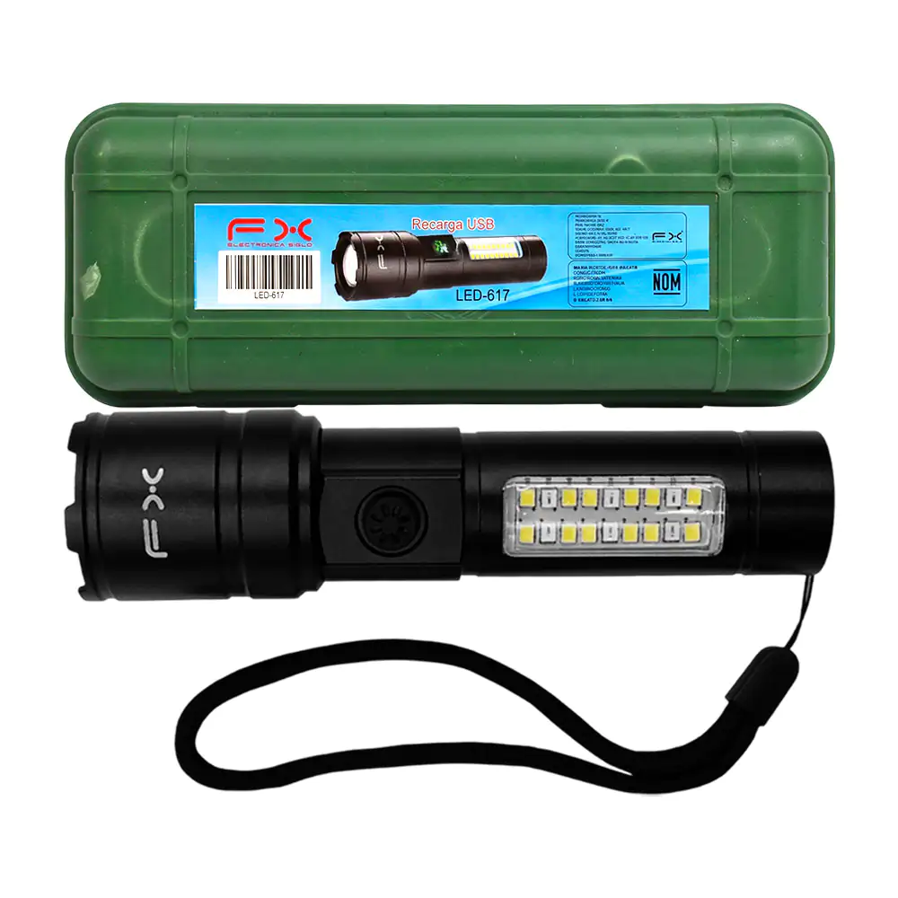 Lámpara de mano fx recargable con luz lateral y modos de iluminación intercambiables 