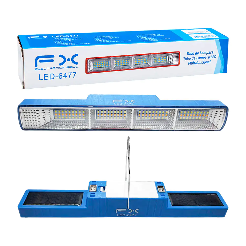 Lámpara - regleta led fx recargable con panel solar y modos de luz intercambiables para emergencias 