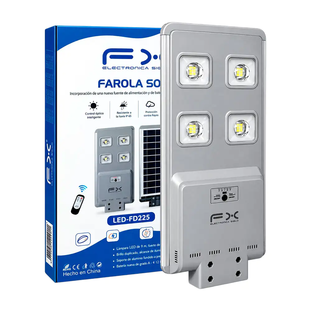 Lámpara suburbana fx recargable con panel solar de luz fría + control remoto, 400w 