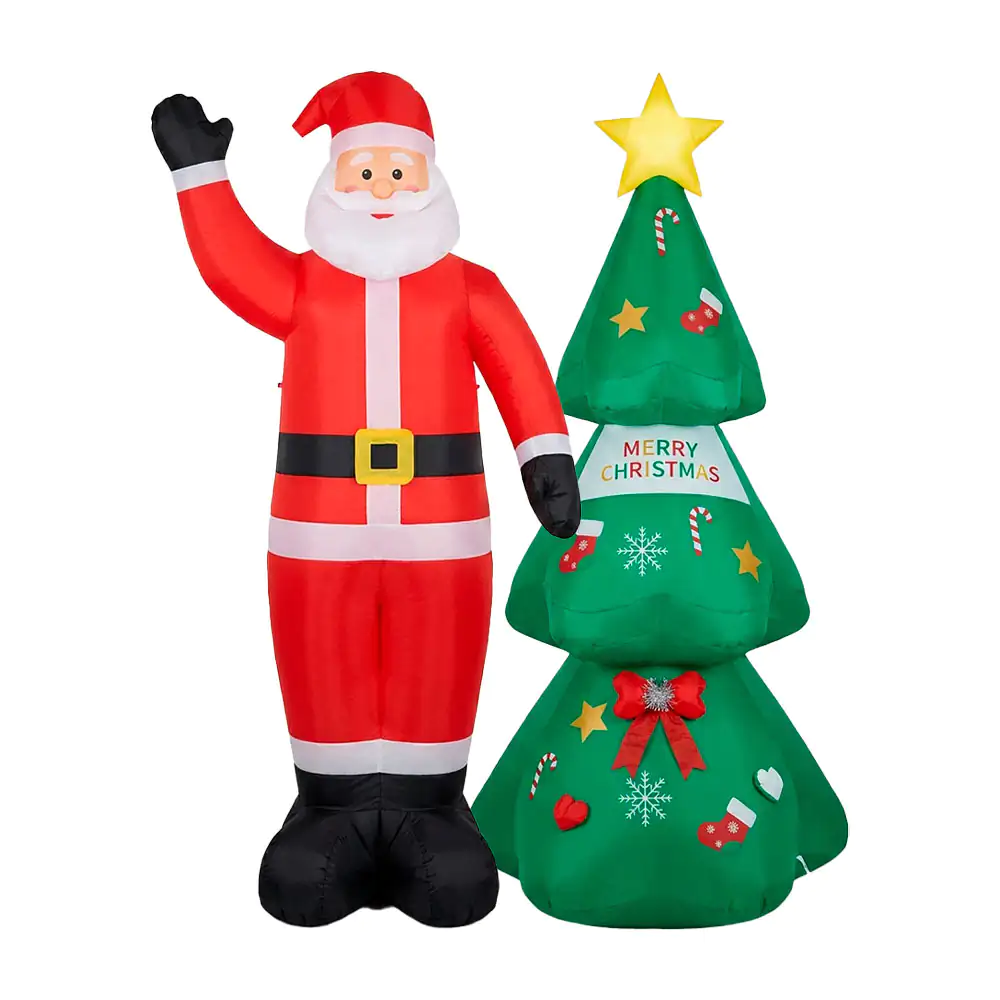 Inflable eléctrico navideño con diseño de santa claus y árbol de navidad + luces led, 2.45m / lu3072