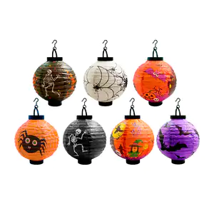 Lámpara china de papel esférica con temática de Halloween + soporte y…