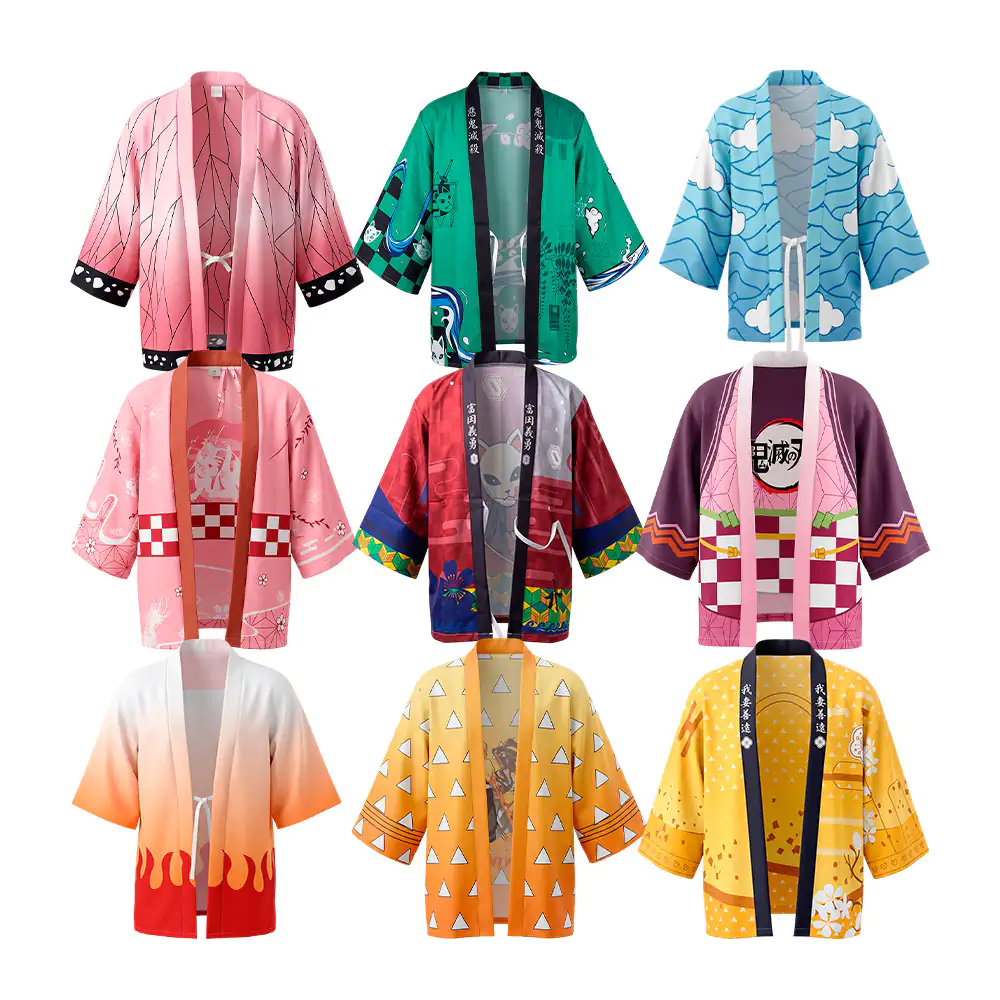 Bata tipo kimono para niños con temática de personajes demon slayer, variedad