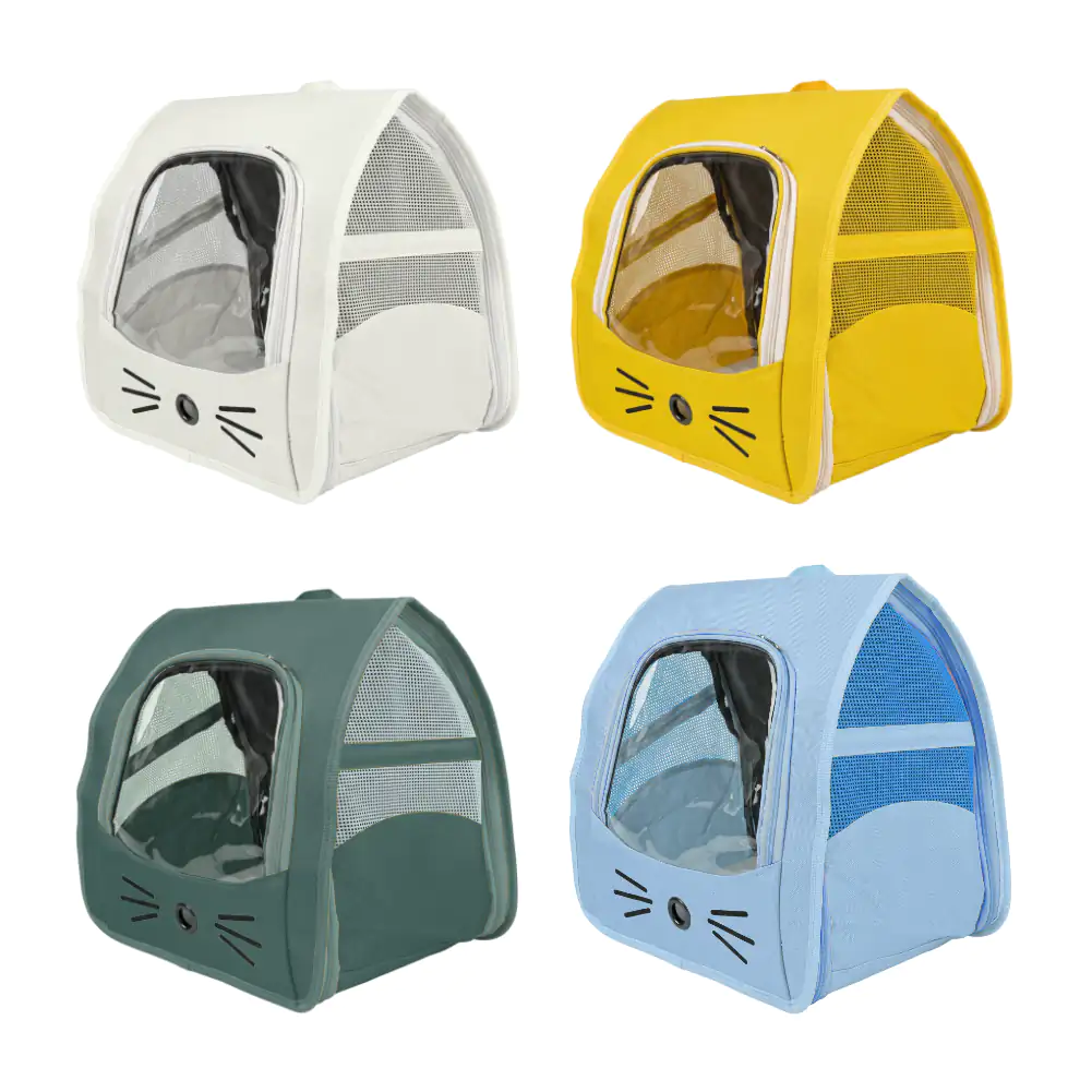 Mochila transportadora de mascotas plegable, diseño con cierres y ventilación, variedad de colores 