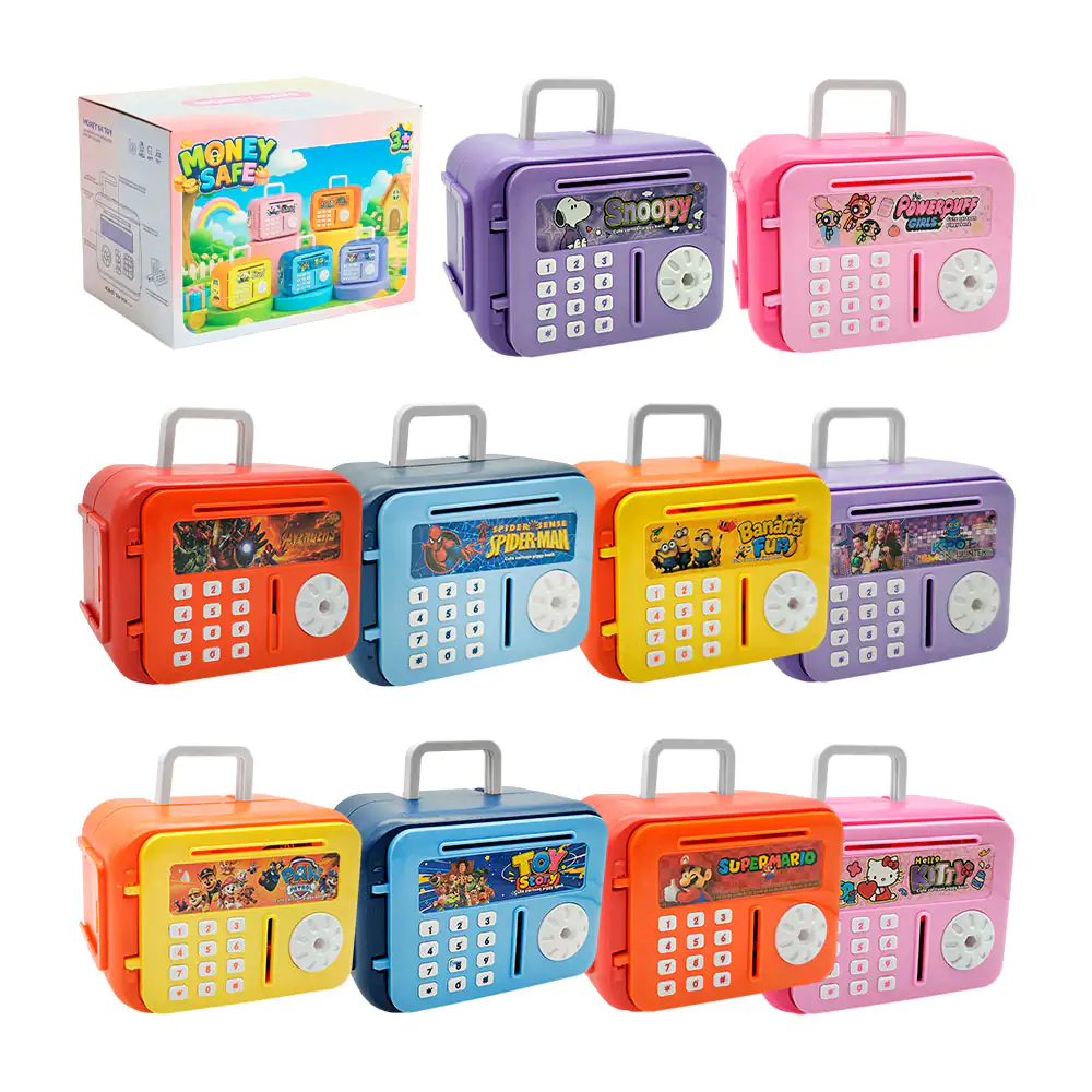1pza Alcancía decorativa infantil estilo caja fuerte de plástico con llave, variedad de modelos