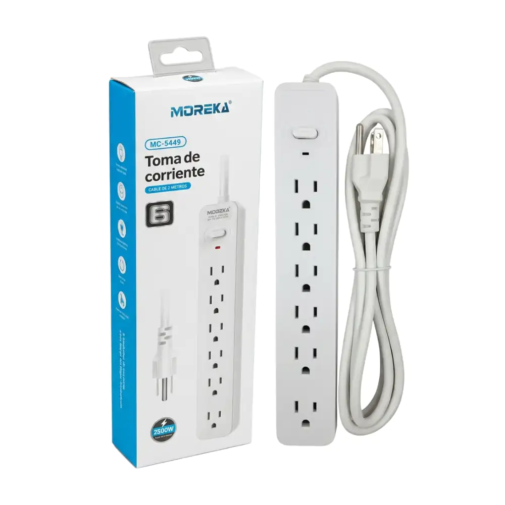 Multicontacto moreka con 6 conectores trifásicos potencia de 2500w + botón de seguridad / mc-5449
