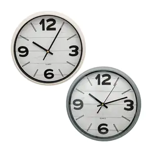 Reloj redondo de pared quartz con números en cuartos y líneas horizon…