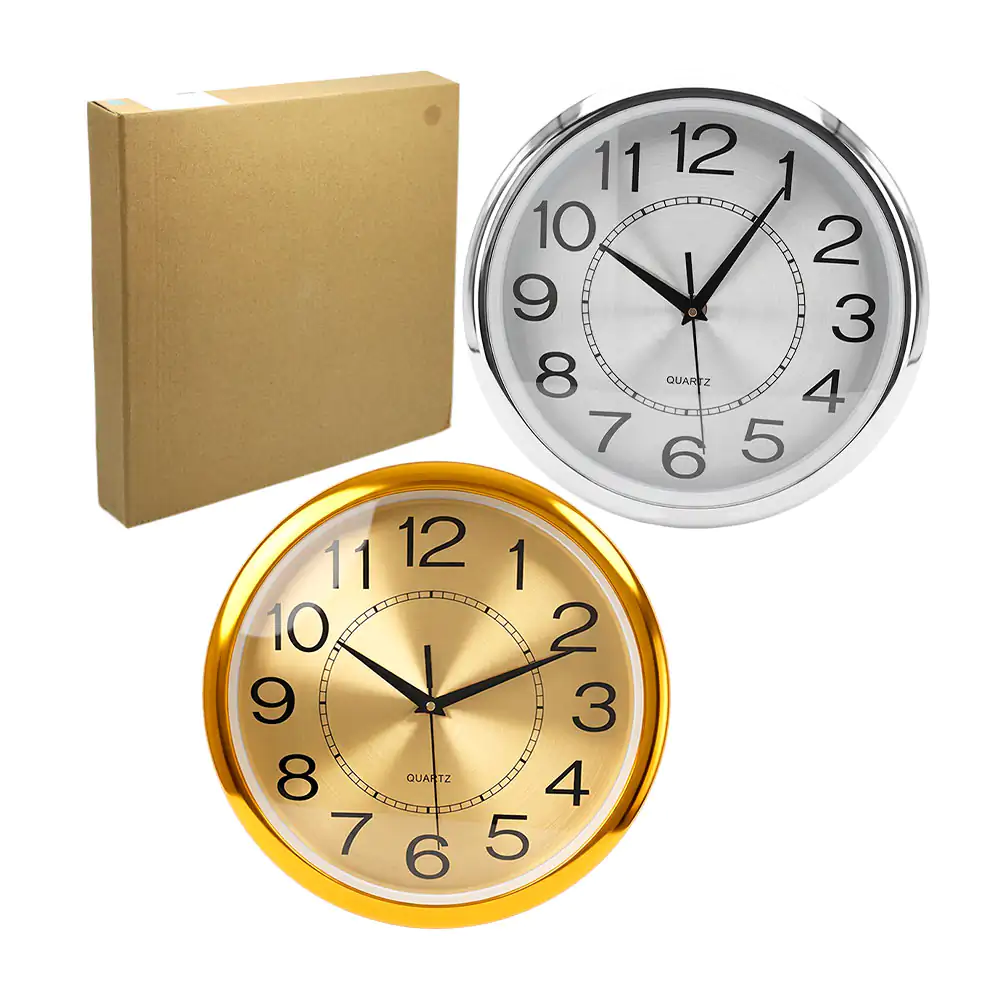 Reloj redondo de pared quartz con diseño metálico brillante, 30cm, variedad de colores