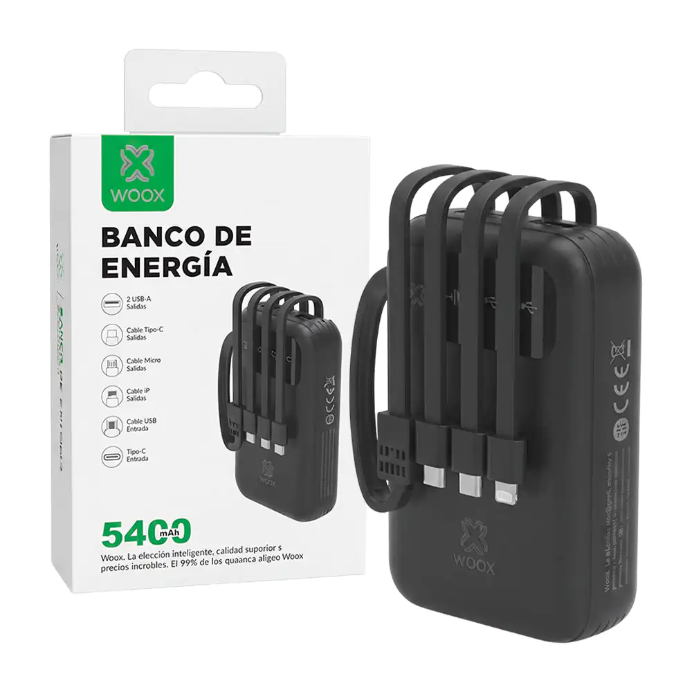 Power bank portátil 10x6cm con 5400mah, carga rapida / mx0137.p