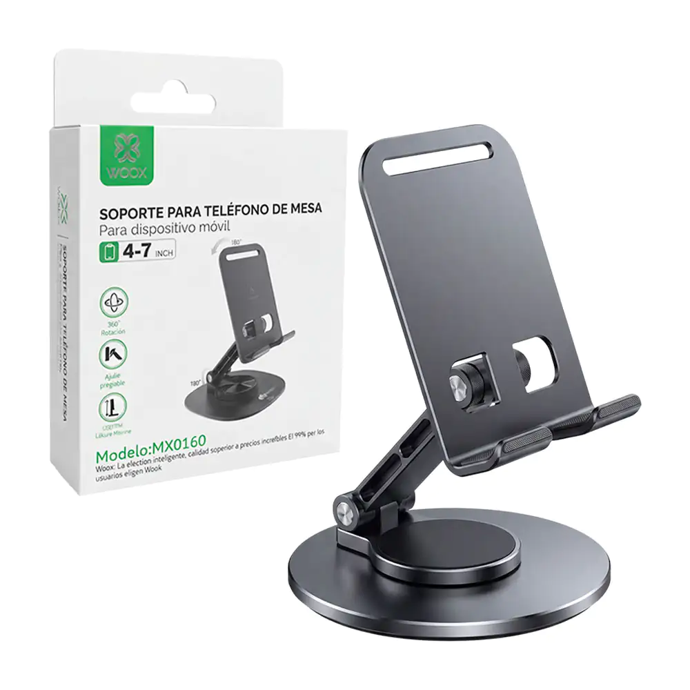 Soporte de teléfono para mesa, ángulo adaptable con espacio para cargador, plegable y portable