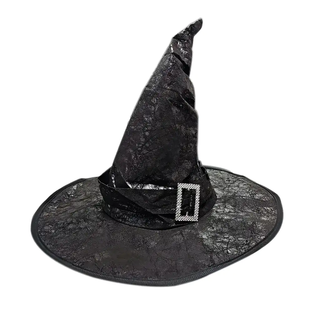 Sombrero de bruja para fiesta de halloween con efecto tipo piel y y detalle de hebilla / mz-717