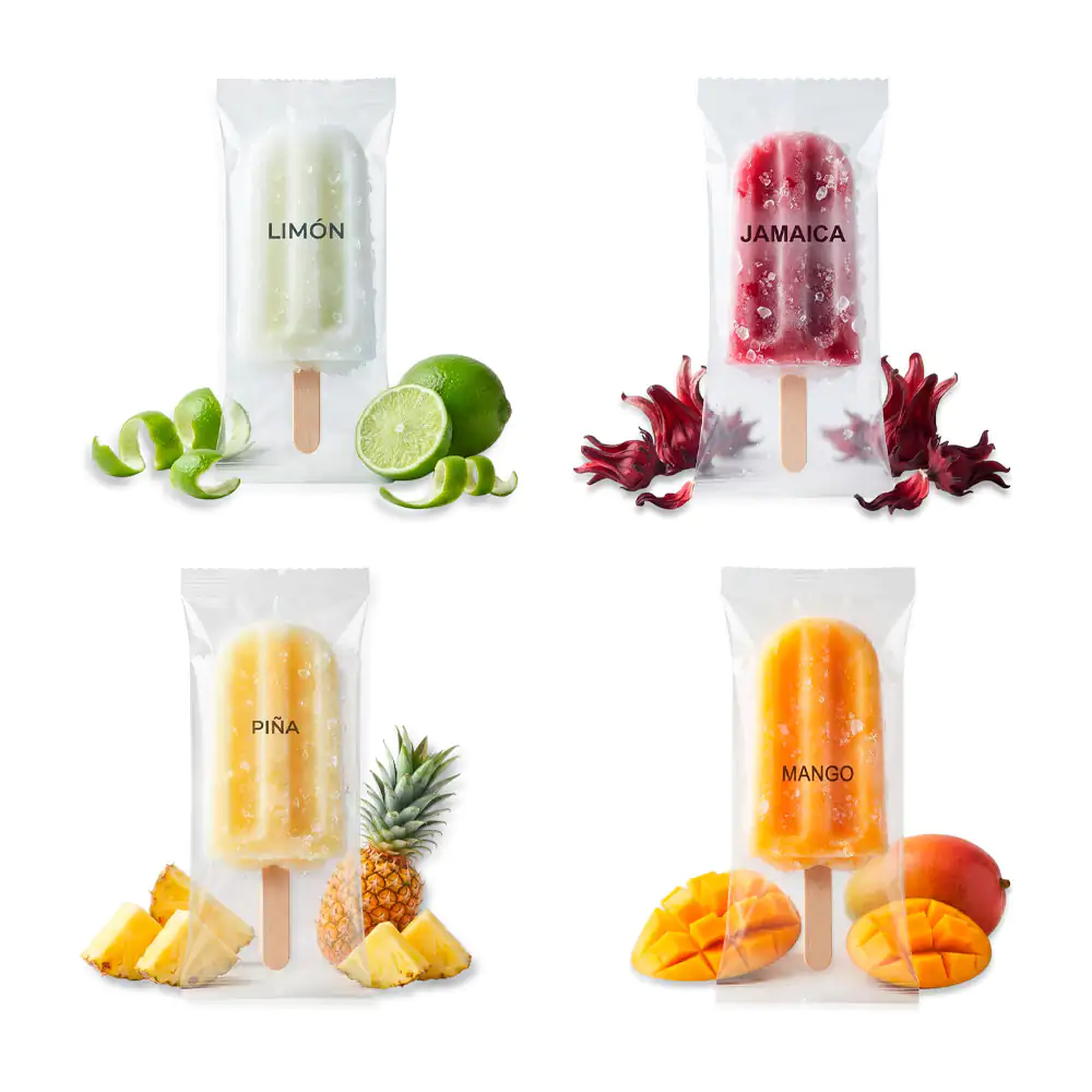1pza Mini paleta de hielo frutal ola malú frozen sabor limón, jamaica, tamarindo, piña, o mango, 28g