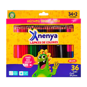Caja con 36 lápices de colores redondos en tonos intensos y punta gru…