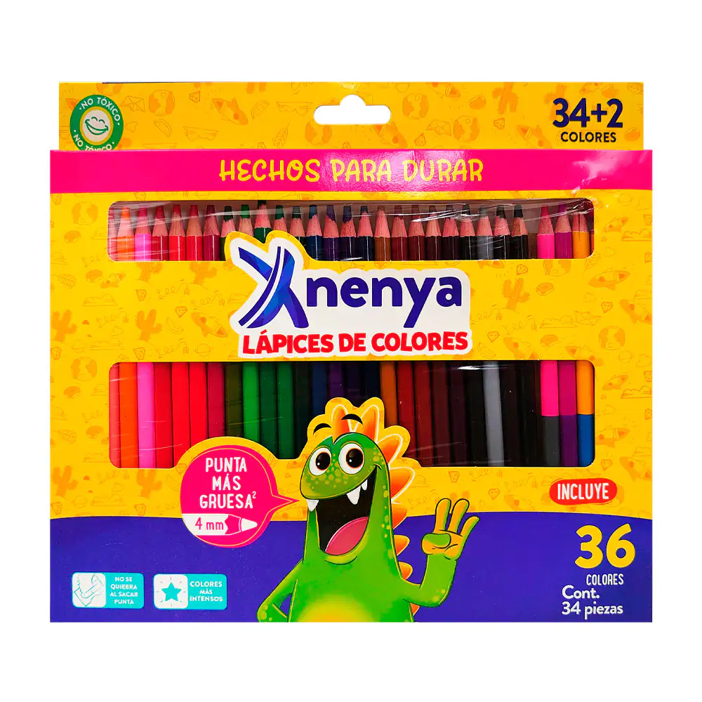 Caja con 36 lápices de colores redondos en tonos intensos y punta gru…