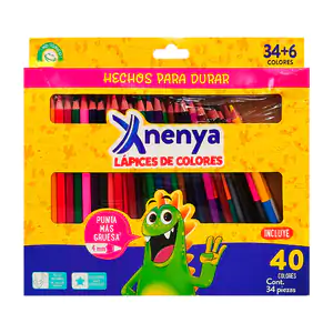 Caja con 40 lápices de colores redondos en tonos intensos y punta gru…