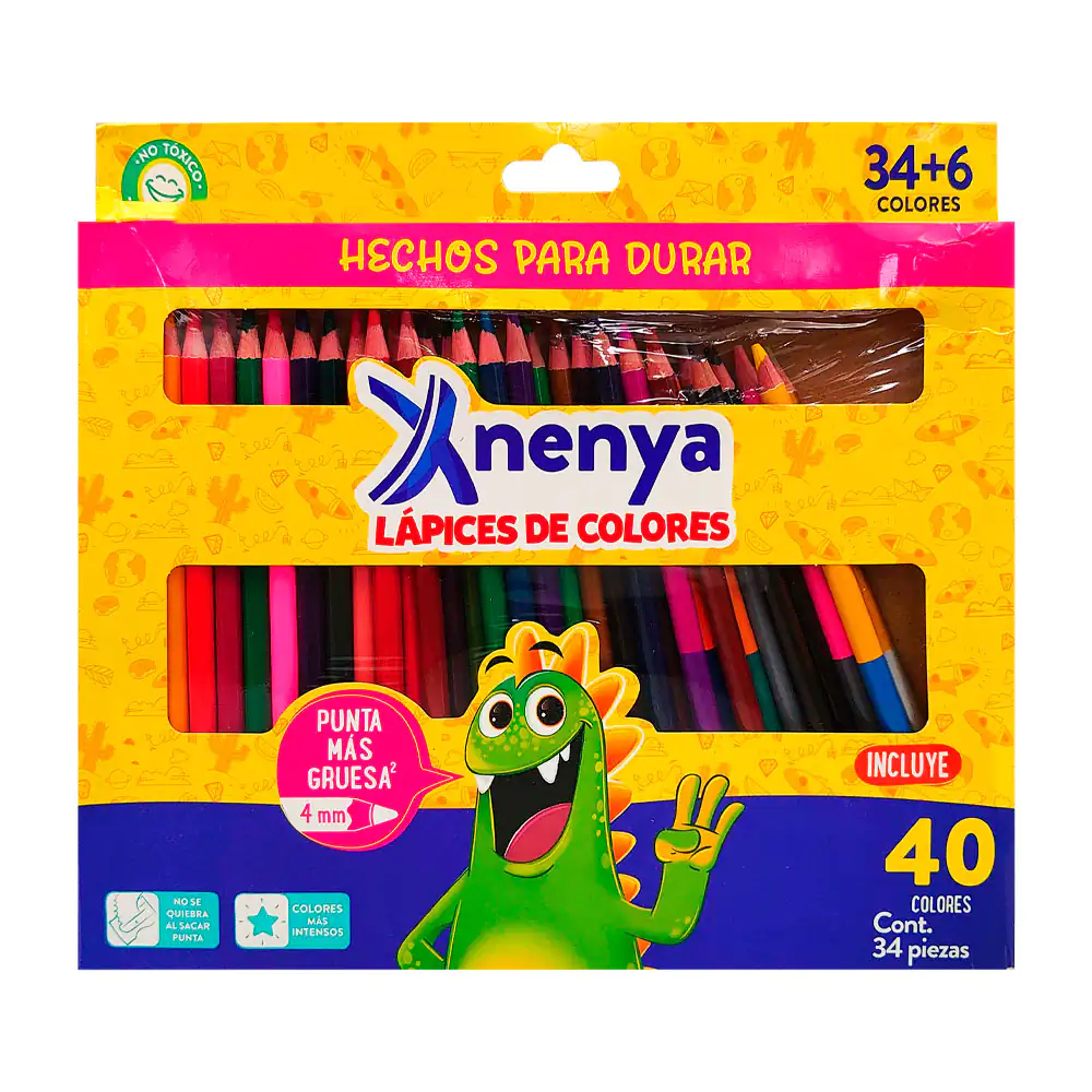 Caja con 40 lápices de colores redondos en tonos intensos y punta gruesa + sacapuntas / p-12340