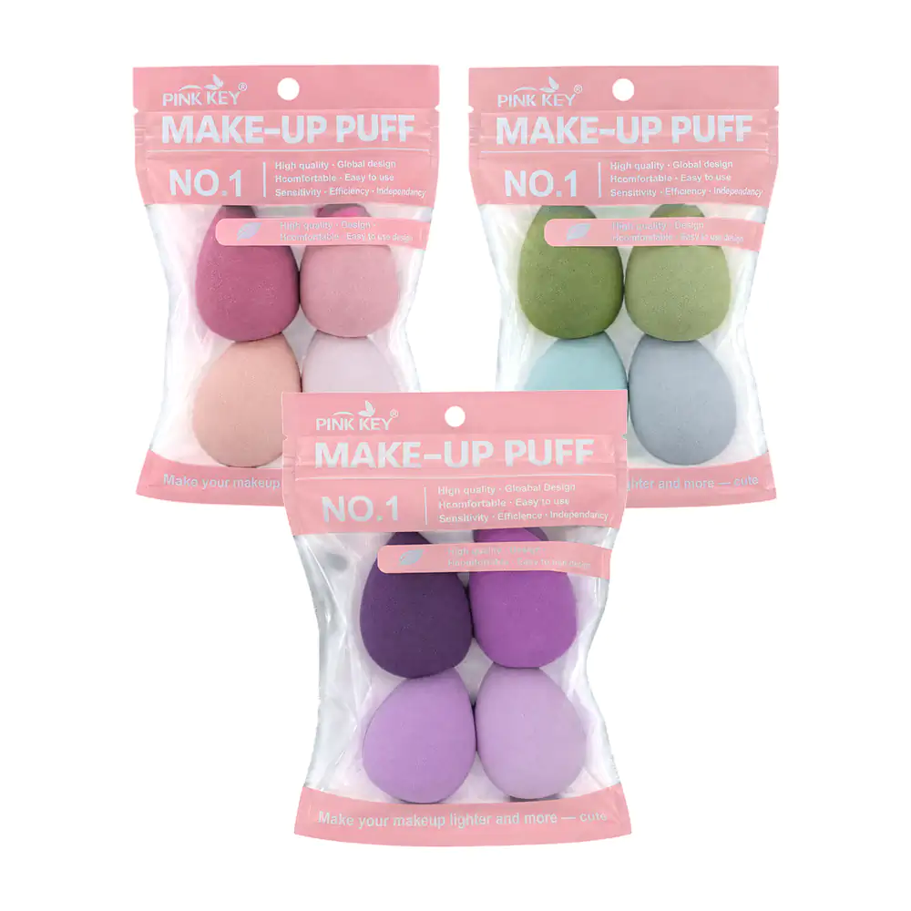Paquete de 4 esponjas pink key para maquillaje, variedad de colores / pc9408