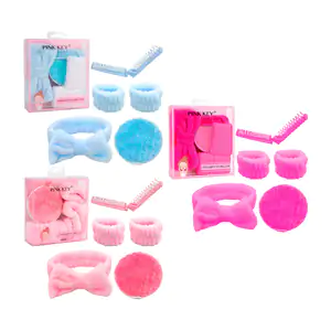 Set de accesorios para skincare, diadema, muñequeras, pad de maquilla…