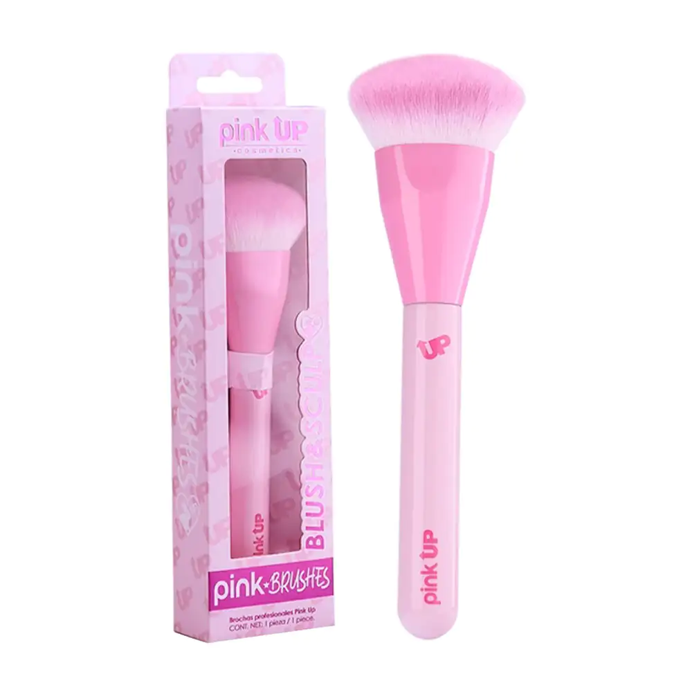 1pza brocha pink up para aplicar rubor o contorno, cerdas suaves y mango ergonómico / pk34