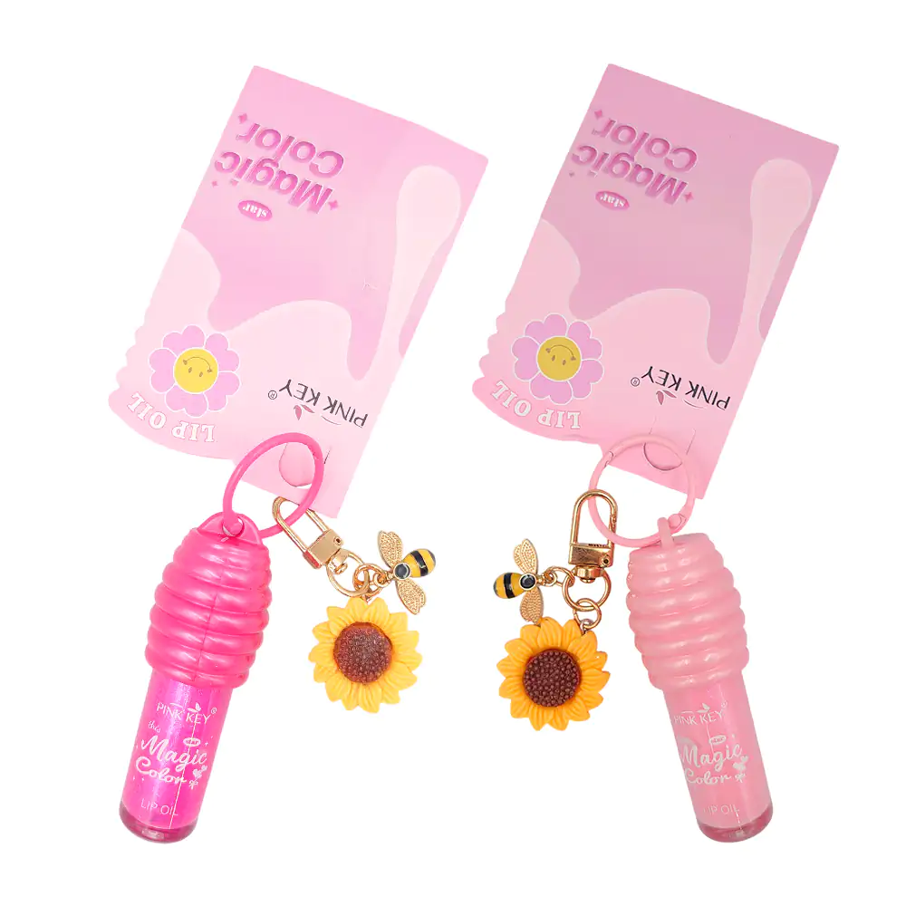 Brillo labial con efecto de color magico, diseño de panal + llavero, variedad de tonos / pk4166