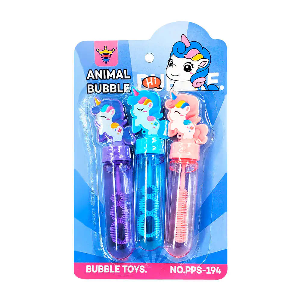 Blíster con 3 tubos para hacer burbujas con figura de unicornio, vari…