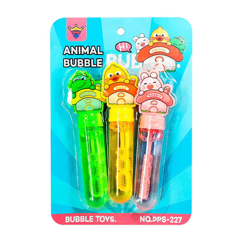 Blíster con 3 tubos para hacer burbujas con figura de animales kawaii…