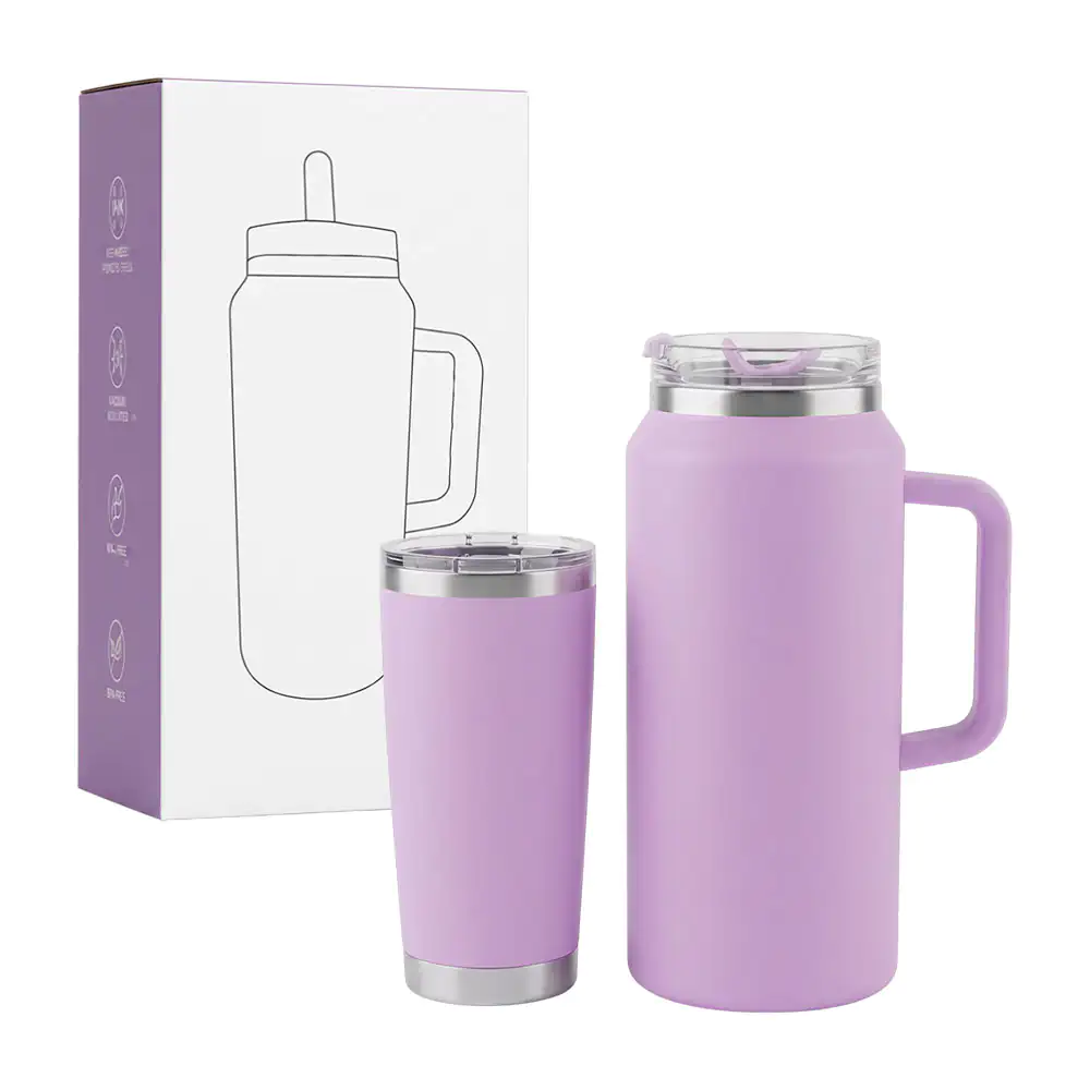 Paquete con 2pzas, botella termo de acero inoxidable 64oz + termo de 20oz, variedad de colores / pya-7