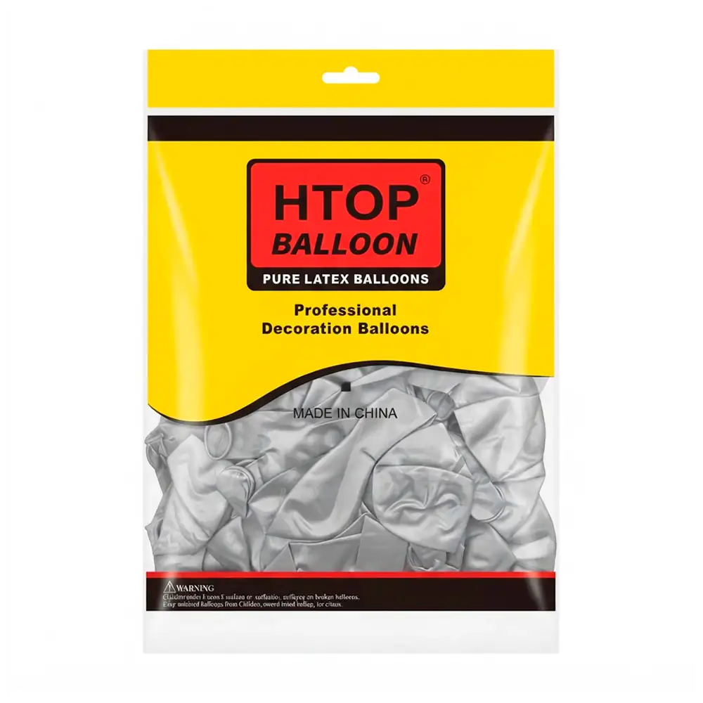 Paquete con 50 globos de látex htop balloon en color plata de 12 pulgadas