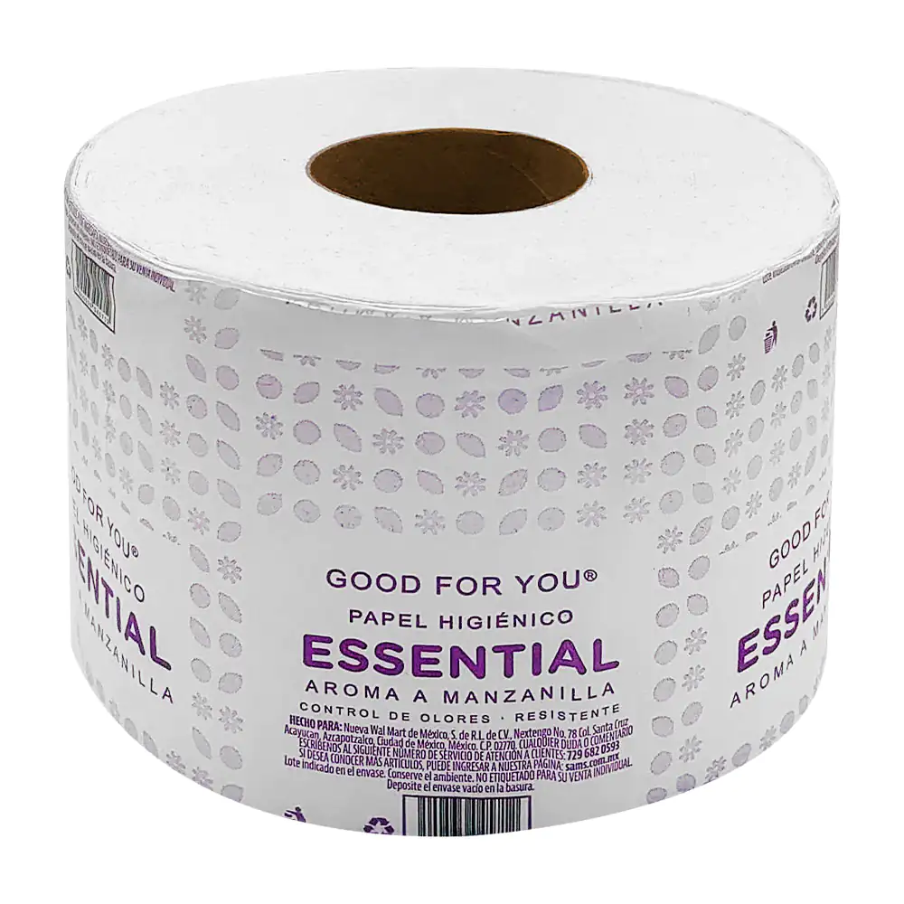 1pza Papel higiénico good for you essential con 600 hojas dobles y aroma a manzanilla
