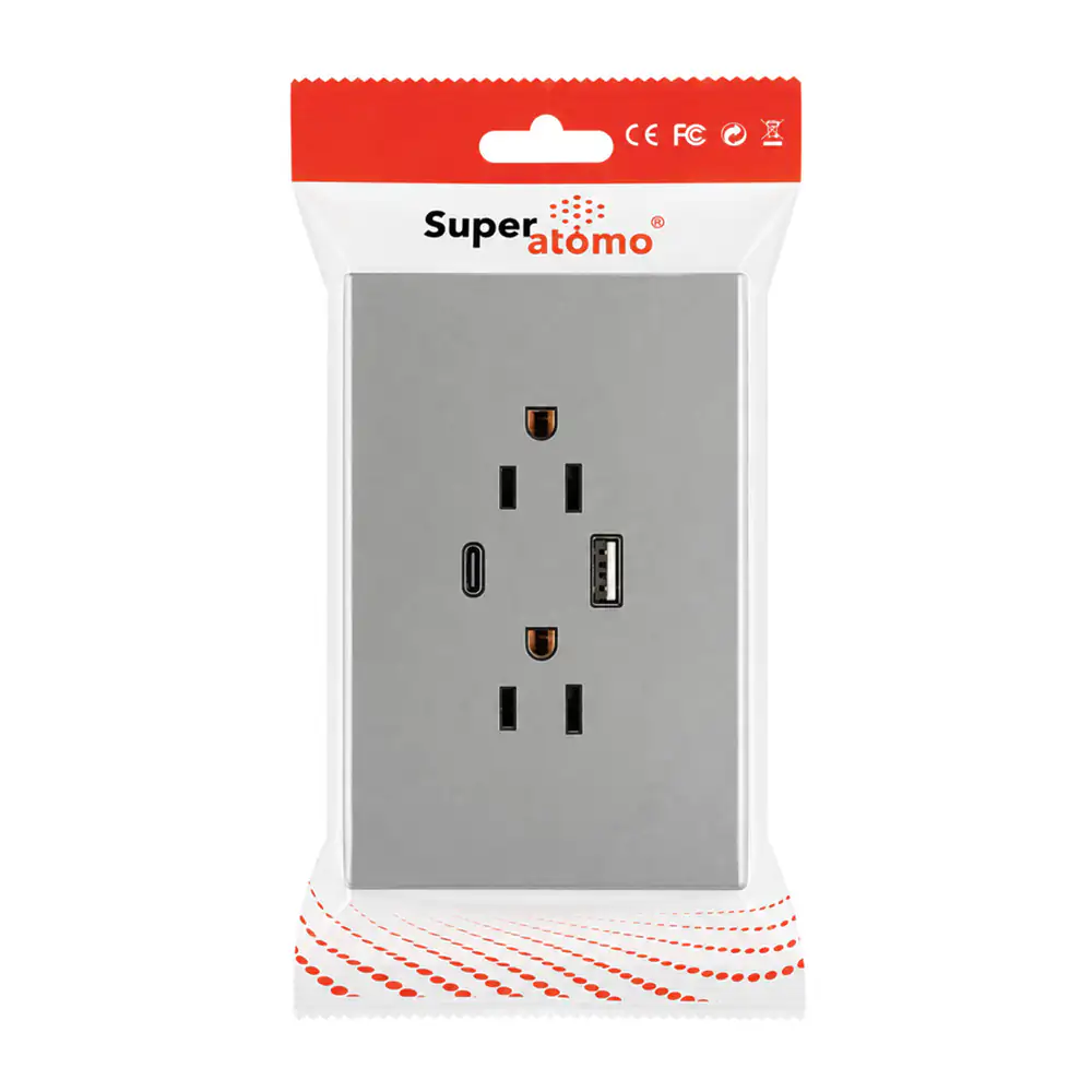 Placa - enchufe de pared minimalista super átomo con 2 tomacorrientes…