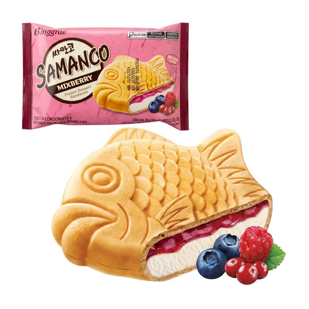 1pza helado coreano tipo sándwich en forma de pez, helado de mix de berry con cubierta suave, 150ml