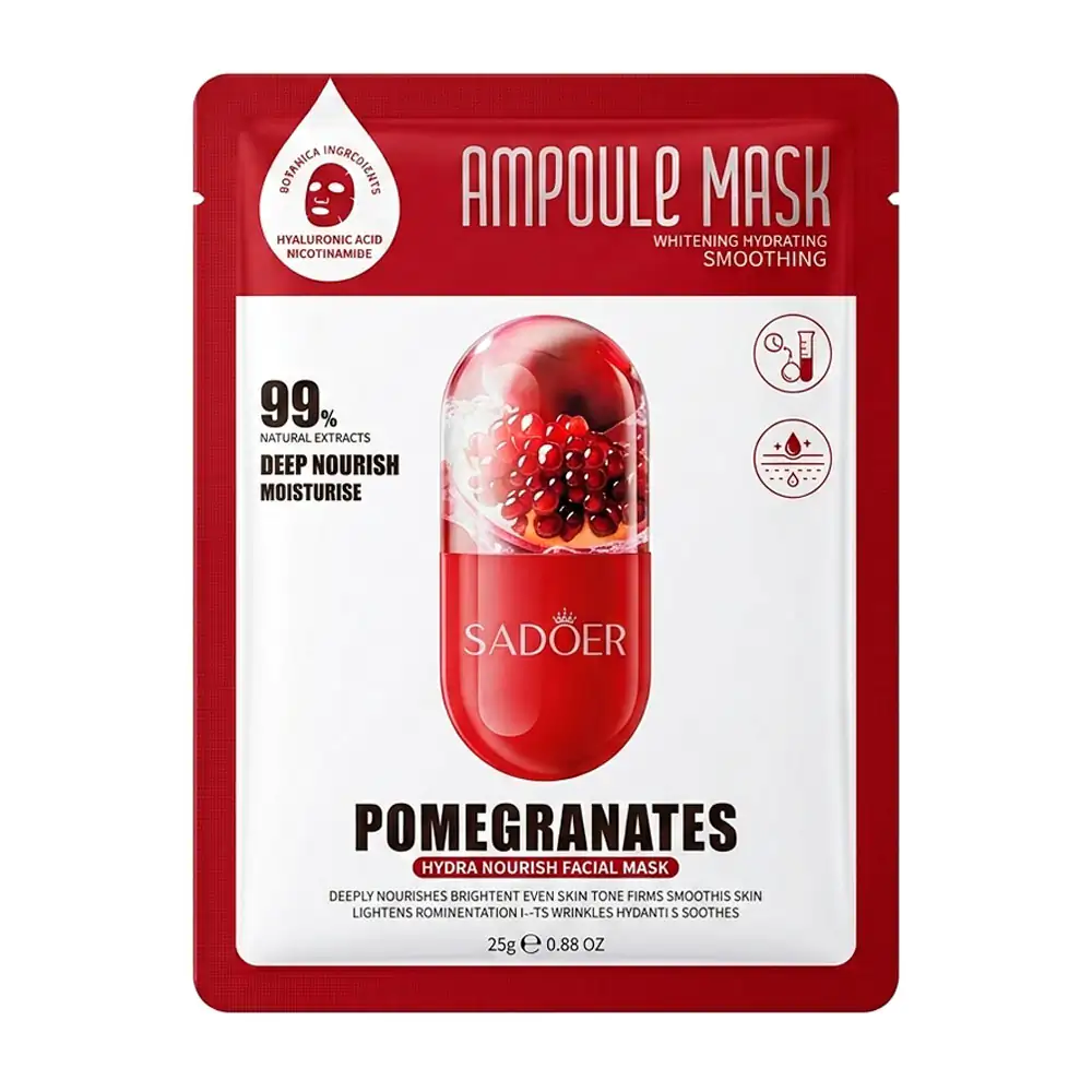 Mascarilla facial sadoer hidratante, 99% extracto de granada, 25g